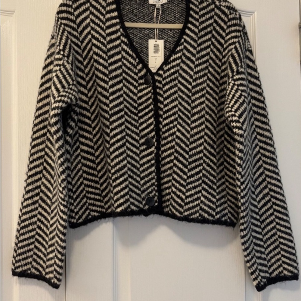 Black and White Herringbone Cardigan